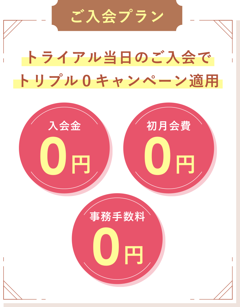 トライアル当日のご入会でトリプル0キャンペーン適用